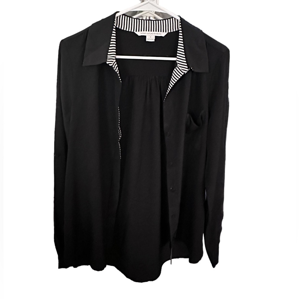 Diane von furstenberg black silk button down blouse